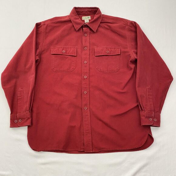 LL Bean Flannel Shirt Mens Large Red Long Sleeve Button Up Cotton Pocket - Picture 1 of 10